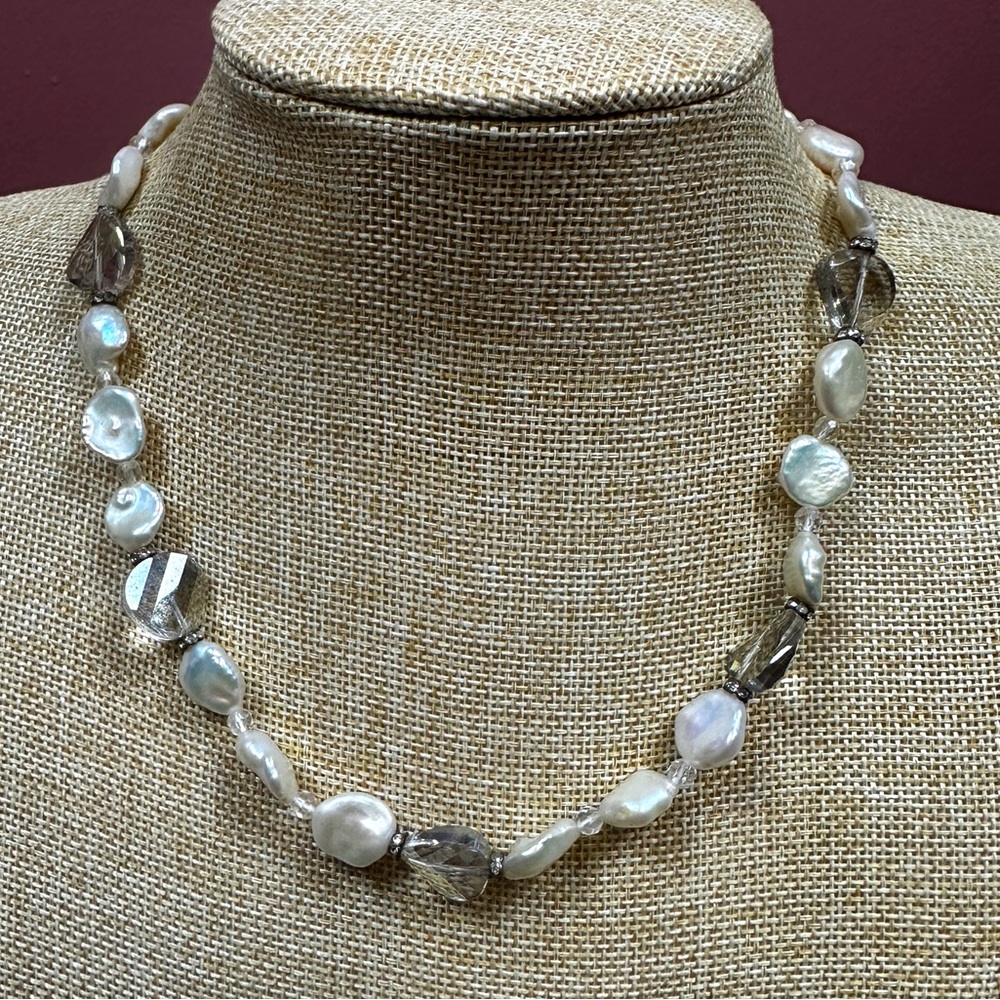 LUC freshwater pearl necklace with clear beads with sterling silver